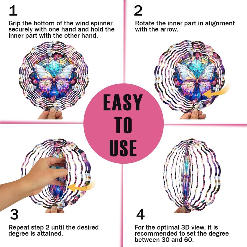 PUCPAM Butterfly Wind Spinner, 3D Hanging Stainless Steel Garden Spinner, Wind Spinner Hanging for Outdoor & Indoor Décor, Unique Gifts for Yard Garden Decoration or Patio Décor (Butterfly) - Image 3